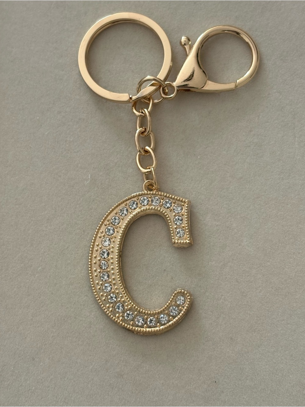 Gold Crystal Letter C Keychain